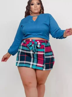 Long Sleeve Crop Top Short Pantskirt