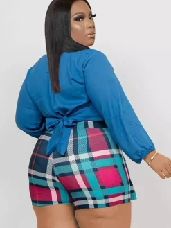 Long Sleeve Crop Top Short Pantskirt