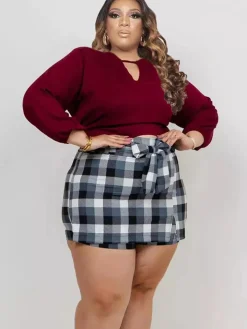 Long Sleeve Crop Top Short Pantskirt