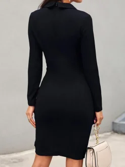 Long Sleeve Elegant V Neck Mini Dress