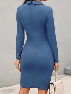 Long Sleeve Elegant V Neck Mini Dress