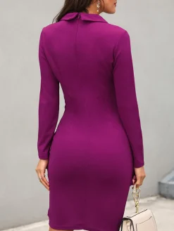 Long Sleeve Elegant V Neck Mini Dress