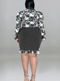 Long Sleeve Floral Print Patchwork Mini Dress