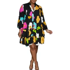 Long Sleeve Floral Print Shirt Dress