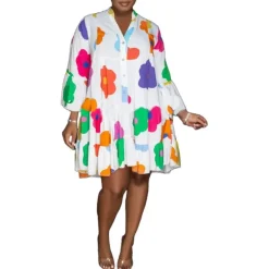 Long Sleeve Floral Print Shirt Dress