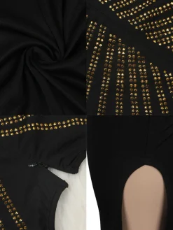 Long Sleeve Hot Drilling Sequins High Split Maxi Dress