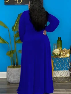 Long Sleeve Lace Up Split Maxi Dress