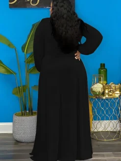 Long Sleeve Lace Up Split Maxi Dress