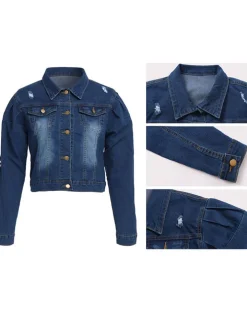 Long Sleeve Lapel Collar Button Down Denim Jacket