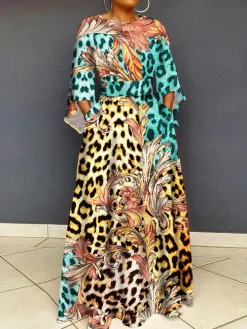 Long Sleeve Leopard Bodycon Maxi Dress