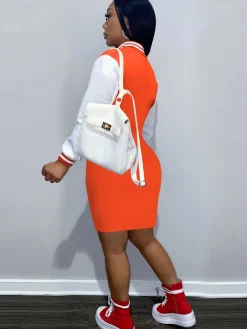 Long Sleeve Letter Print Baseball Mini Dress