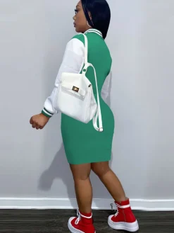 Long Sleeve Letter Print Baseball Mini Dress