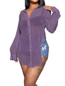Long Sleeve Mesh Shirts Tops