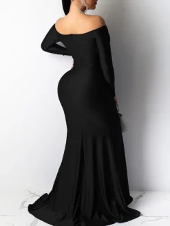 Long Sleeve Off Shoulder Split Maxi Dress