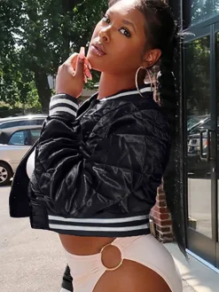 Long Sleeve Patchwork Quilted Baseball Jacket