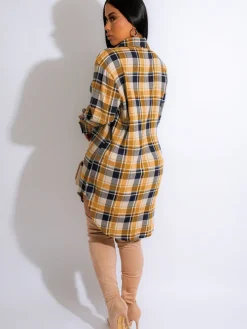 Long Sleeve Plaid Print Mini Dress Blouse