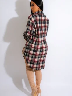 Long Sleeve Plaid Print Mini Dress Blouse