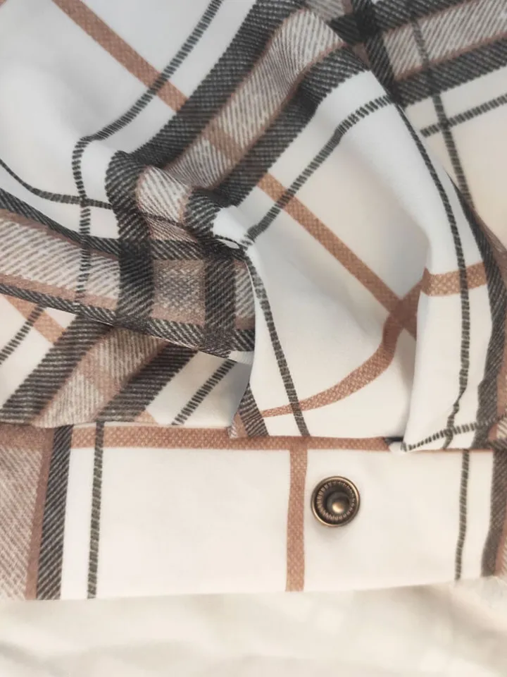 Long Sleeve Plaid Print Ruched Midi Dress