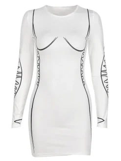Long Sleeve Printed Bodycon Mini Dress