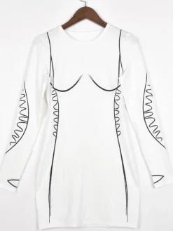 Long Sleeve Printed Bodycon Mini Dress