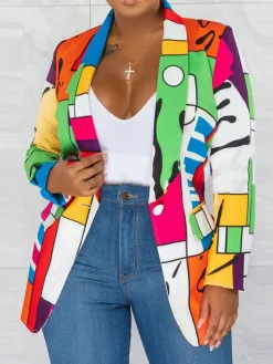 Long Sleeve Printed Button Jacket