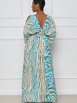 Long Sleeve Printed Off Shoulder Maxi Dress