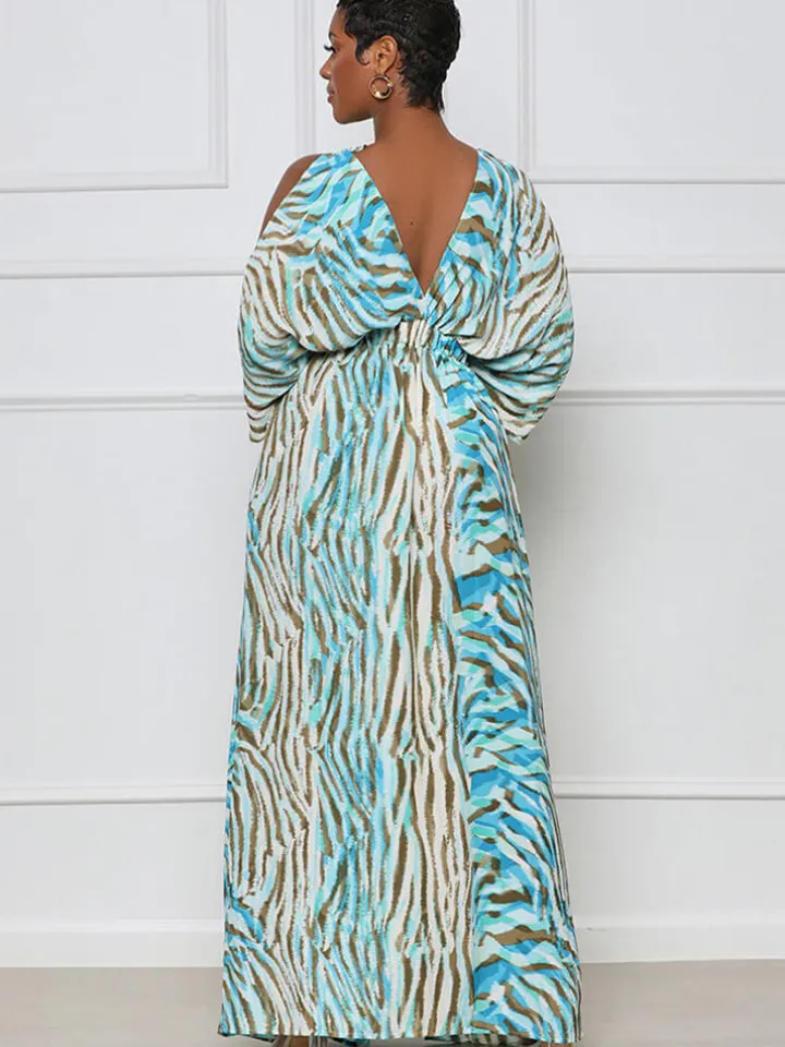 Long Sleeve Printed Off Shoulder Maxi Dress