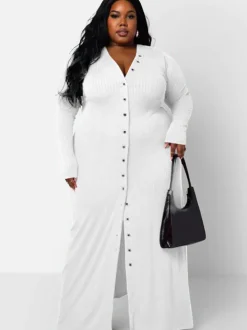 Long Sleeve Ribbed Solid Bodycon Maxi Dress