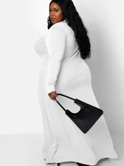 Long Sleeve Ribbed Solid Bodycon Maxi Dress