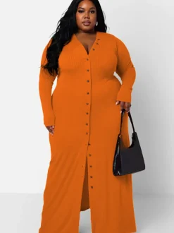 Long Sleeve Ribbed Solid Bodycon Maxi Dress