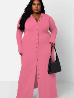 Long Sleeve Ribbed Solid Bodycon Maxi Dress