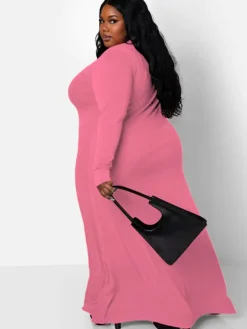 Long Sleeve Ribbed Solid Bodycon Maxi Dress