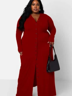 Long Sleeve Ribbed Solid Bodycon Maxi Dress