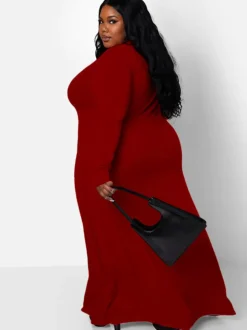 Long Sleeve Ribbed Solid Bodycon Maxi Dress