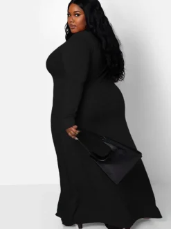 Long Sleeve Ribbed Solid Bodycon Maxi Dress