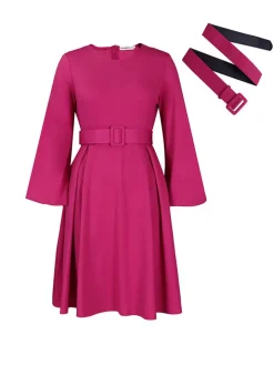 Long Sleeve Round Neck Ruched Midi Dress