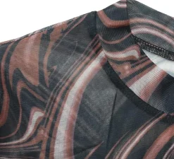 Long Sleeve Ruched Mesh Mini Dress