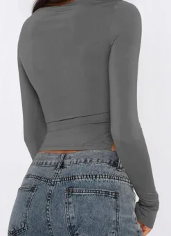 Long Sleeve Ruched Side Irregular Top