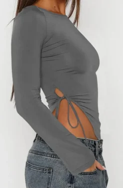 Long Sleeve Ruched Side Irregular Top