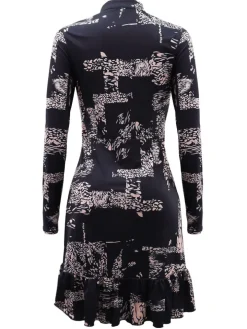 Long Sleeve Ruffle Hem Print Mini Dress