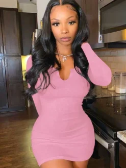 Long Sleeve Scoop Neck Bodycon Mini Dress