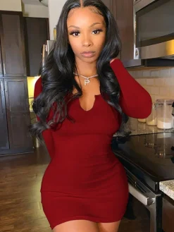 Long Sleeve Scoop Neck Bodycon Mini Dress