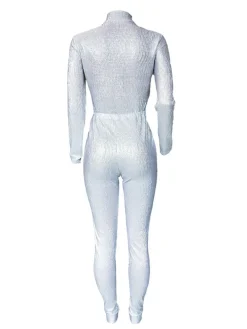 Long Sleeve Sequin Belted Jumpsuit