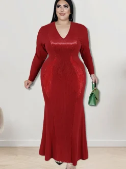 Long Sleeve Sequin Patchwork Maxi Dress