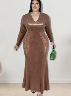 Long Sleeve Sequin Patchwork Maxi Dress