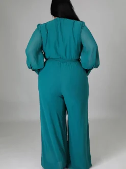 Long Sleeve Solid Bodycon Wide Leg Jumpsuit