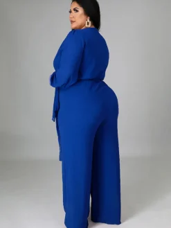 Long Sleeve Solid Bodycon Wide Leg Jumpsuit
