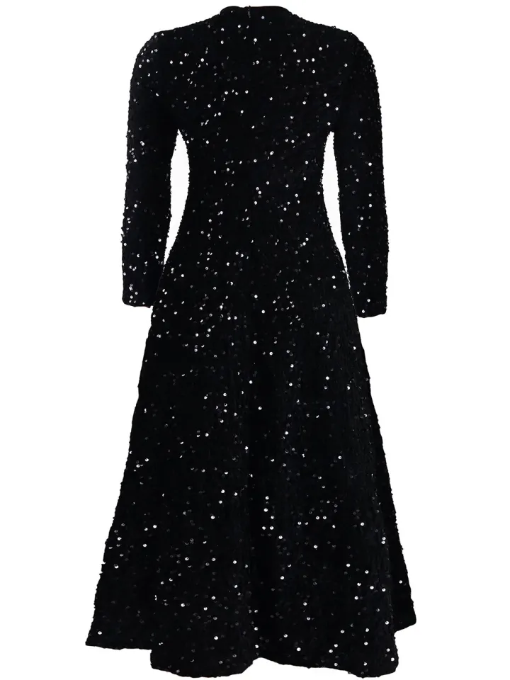 Long Sleeve Solid Color Sequin Dress