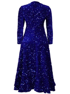Long Sleeve Solid Color Sequin Dress
