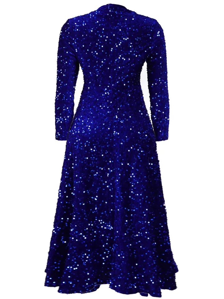 Long Sleeve Solid Color Sequin Dress